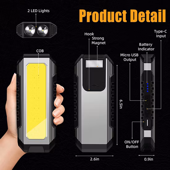 Superhelles USB-Outdoor-Camping-Auto-Reparatur-COB-LED-Arbeitslicht, wiederaufladbar